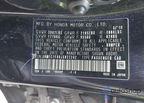 2018 Honda Civic Touring from USA, damaged, VIN JHMFC1F98JX027242